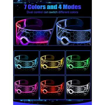 TOODOO 2 Pairs LED Visor Glasses 7 Colors Futuristic Glasses Light up Punk Accessories for Rave Party Costume(Cool Style)