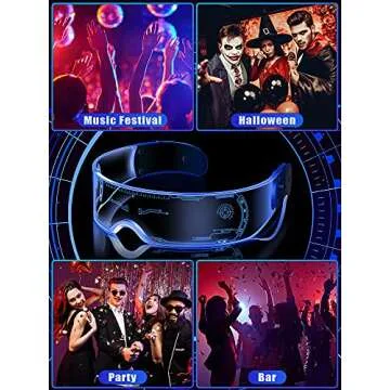 TOODOO 2 Pairs LED Visor Glasses 7 Colors Futuristic Glasses Light up Punk Accessories for Rave Party Costume(Cool Style)