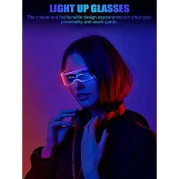 TOODOO 2 Pairs LED Visor Glasses 7 Colors Futuristic Glasses Light up Punk Accessories for Rave Party Costume(Cool Style)