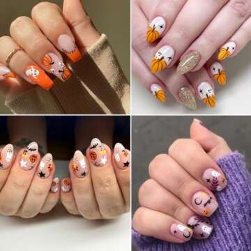 Halloween Nail Art Stickers Cute Ghost Nail Decals 3D Self Adhesive Cute Bat Pumpkin Skull Spider We...