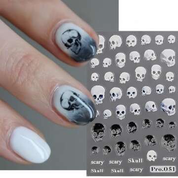 Halloween Nail Art Stickers Cute Ghost Nail Decals 3D Self Adhesive Cute Bat Pumpkin Skull Spider Web Nail Art Designs Stickers Halloween Nail Charms for Women Girls Nail Art Decoration 8 Sheets