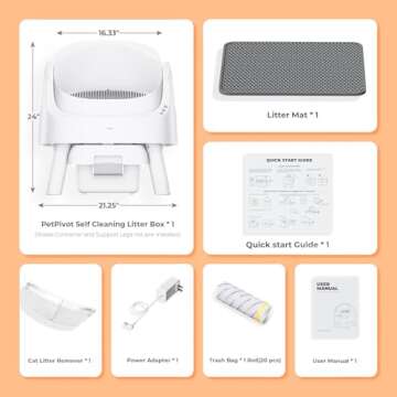 PetPivot Autoscooper 11 Open-Top Self Cleaning Cat Litter Box, Automatic Cat Litter Box for Multiple Cats with Trash Bags and Litter Mat Included, White