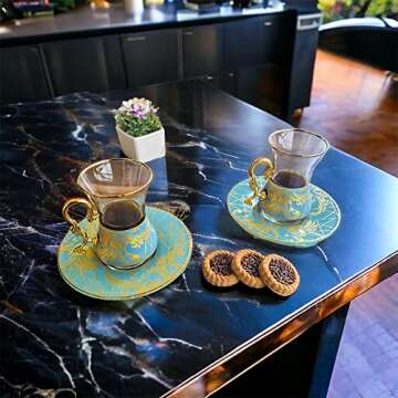 Vintage Turkish Tea Glasses Cups and Saucers Set of 6 for Party Adults Fancy Persian Gold Decorative Serving Teacups Teapot Gift Drinking Women Moroccan Mothers Day Style Glassware Wedding Unique