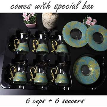 Vintage Turkish Tea Glasses Cups and Saucers Set of 6 for Party Adults Fancy Persian Gold Decorative Serving Teacups Teapot Gift Drinking Women Moroccan Mothers Day Style Glassware Wedding Unique