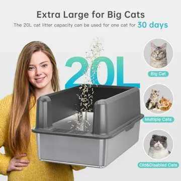 WoofiGo Enclosed Stainless Steel Cat Litter Box with Lid, XL Extra Large Litter Box for Big Cats, Metal Litter Box High Sided, Never Absorbs Odors, Anti-Urine Leakage, Easy Cleaning, Include Scoop