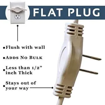 W4W, Twin Extension Cord Power Strip - 12 Foot Cord - 6 feet on Each Side - Flat Head (Wall Hugger) Outlet Plug - 6 Polarized Outlets with Safety Cover