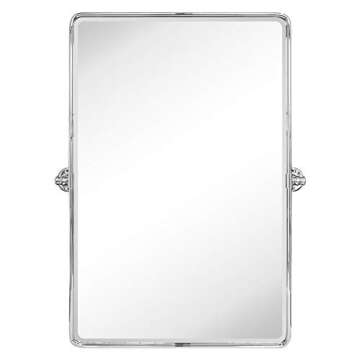 TEHOME 27 x 35'' Farmhouse Chrome Metal Framed Pivot Rectangle Bathroom Mirror tilting Vanity Mirror...