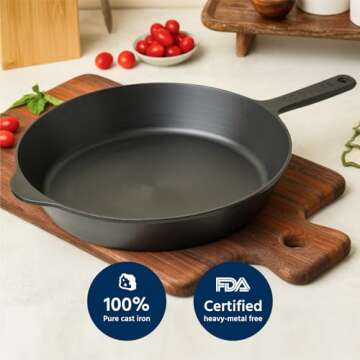 COOKLIFE 12 Inch Cast Iron Skillet - Smooth, Nonstick, Lightweight Cooking Essential