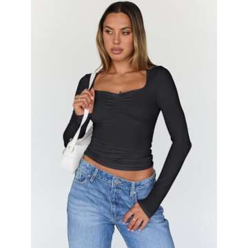 Trendy Queen Womens Going Out Tops Long Sleeve Top Trendy Cute Shirt Y2k Clothing Fall Fashion Cloth...