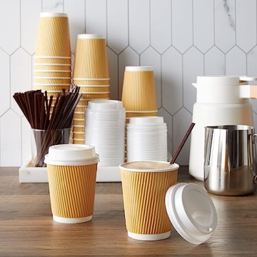 Juvale 50 Pack Disposable 8 oz Coffee Cups with Lids