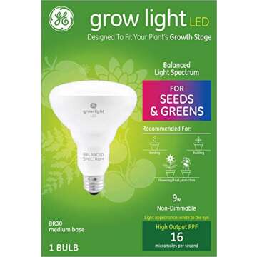 GE Grow Light LED Indoor Flood Light Bulb, Balanced Light Spectrum for Seeds and Greens, 9 Watts, Medium Base (Pack of 1)