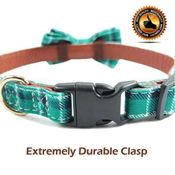 Dog Collar Bow Tie - Adorable Plaid Sturdy Soft Material&Leather Dog Collars for Small Medium Large Dogs Breed Pup Adjustable 18 Colors and 3 Sizes (Cyan Plaid, M 13"-18")