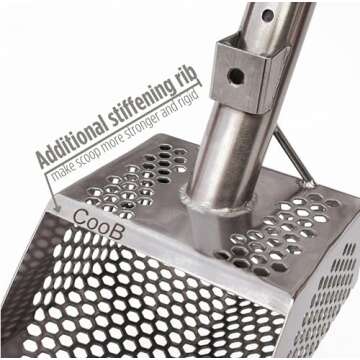 CooB Upgraded Sand Scoop Shovel Metal Detector Sharky. Sand Scoops Treasure Detecting, Metal Detector Hunting Tool. 1.5mm Stainless Steel, 7mm Hexahedron Holes