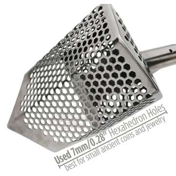 CooB Upgraded Sand Scoop Shovel Metal Detector Sharky. Sand Scoops Treasure Detecting, Metal Detector Hunting Tool. 1.5mm Stainless Steel, 7mm Hexahedron Holes