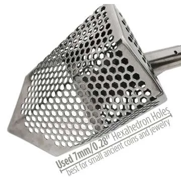 CooB Upgraded Sand Scoop Shovel Metal Detector Sharky. Sand Scoops Treasure Detecting, Metal Detector Hunting Tool. 1.5mm Stainless Steel, 7mm Hexahedron Holes
