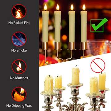 PChero Real Wax LED Flameless Taper Candles with Remote Timer, 6.4 Inch Ivory LED Candlesticks Batte...
