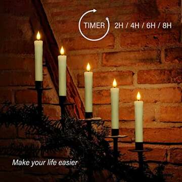 PChero Real Wax LED Flameless Taper Candles with Remote Timer, 6.4 Inch Ivory LED Candlesticks Battery Operated with 3D Flickering Flame for Christmas Window Halloween Wedding Party Home Decor