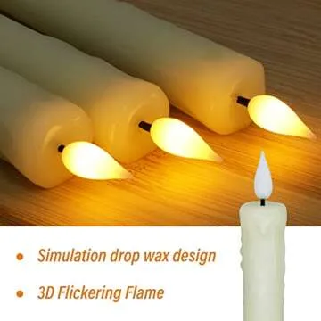 PChero Real Wax LED Flameless Taper Candles with Remote Timer, 6.4 Inch Ivory LED Candlesticks Battery Operated with 3D Flickering Flame for Christmas Window Halloween Wedding Party Home Decor