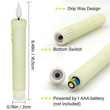 PChero Real Wax LED Flameless Taper Candles with Remote Timer, 6.4 Inch Ivory LED Candlesticks Battery Operated with 3D Flickering Flame for Christmas Window Halloween Wedding Party Home Decor