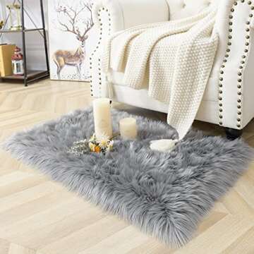 Noahas Faux Fur Rug,Luxury Fluffy Rugs for Bedroom,2 x 3 Feet Washable Area Rugs,Sheepskin Bedroom Rug,Furry Carpet Small Shag Rug,Soft Throw Rugs for Living Room,Kids Boys Girls Room Decor