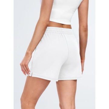 AUTOMET Womens Sweat Shorts Casual Summer Drawstring Comfy Elastic High Waist Running Clothes with Pockets White M
