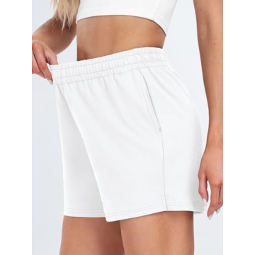 AUTOMET Womens Sweat Shorts Casual Summer Drawstring Comfy Elastic High Waist Running Clothes with Pockets White M