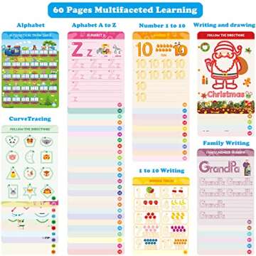 FIPKE 60 Pages Preschool Learning Activities Handwriting Practice Book for Kids, Educational Montessori Toys for 3 4 5 6 Year Old Kindergarten Learning Game Autism Materials Busy Book for Toddlers
