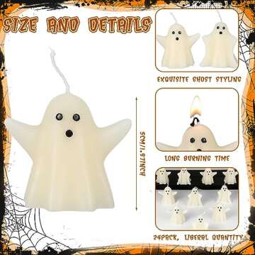 MTLEE 24 Pcs Halloween Ghost Candles White Tea Lights Candles Unscented White Horror Spooky Tea Lights Candles Set Soy Wax Decorative Tabletop Candle for Halloween Party Home Bedroom Decoration