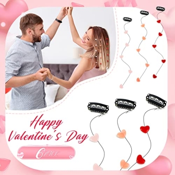 6 Pcs Valentine's Day Heart Hair Clip for Women Acrylic Heart Bead Streamline Invisible Hair Extensions Heart Hair Accessories DIY Cute Hair Side Comb for Girls, Light Pink, Rose Red, Bright Red