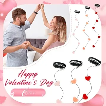6 Pcs Valentine's Day Heart Hair Clip for Women Acrylic Heart Bead Streamline Invisible Hair Extensions Heart Hair Accessories DIY Cute Hair Side Comb for Girls, Light Pink, Rose Red, Bright Red