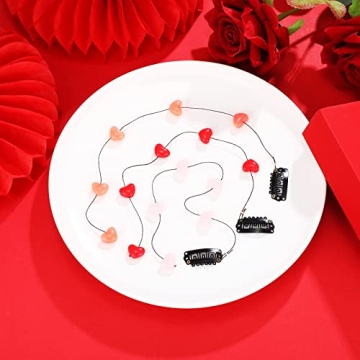 6 Pcs Valentine's Day Heart Hair Clip for Women Acrylic Heart Bead Streamline Invisible Hair Extensions Heart Hair Accessories DIY Cute Hair Side Comb for Girls, Light Pink, Rose Red, Bright Red