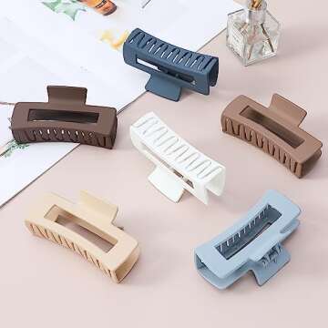 Sisiaipu 4 Inch Big Hair Claw Clips 6 Pcs Large Claw Clips for Thick Hair Square Hair Clips for Women Rectangle Hair Clips Banana Jaw Clips Hair Accessories for Girls -Brown Blue