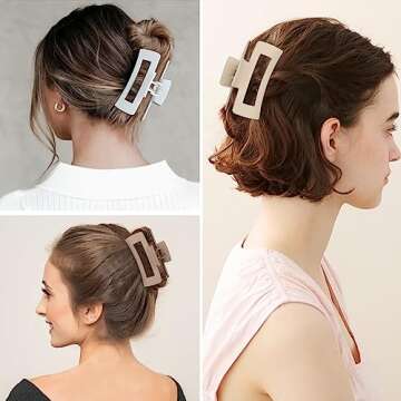 Sisiaipu 4 Inch Big Hair Claw Clips 6 Pcs Large Claw Clips for Thick Hair Square Hair Clips for Women Rectangle Hair Clips Banana Jaw Clips Hair Accessories for Girls -Brown Blue