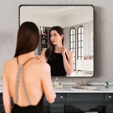 LOAAO 28X32 Inch Black Metal Framed Bathroom Mirror for Wall, Matte Black Bathroom Vanity Mirror Far...