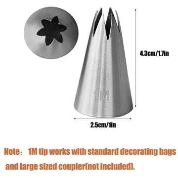 1M Piping Tip for Cake Decorating,Seamless Icing Tips,3 Pcs Decorating Tips,Open Star,Stainless Steel