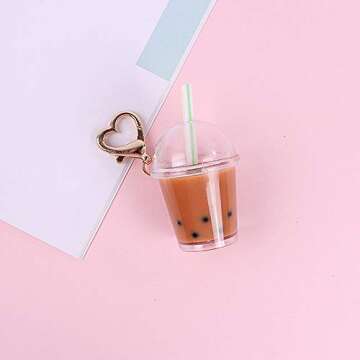 Leriaon Miniature Bubble Tea Key Chain Coconut Pearl Milk Tea Beverage Resin Casting for Car Purse Bag Decor Keychain Accessories 2PCS Style B