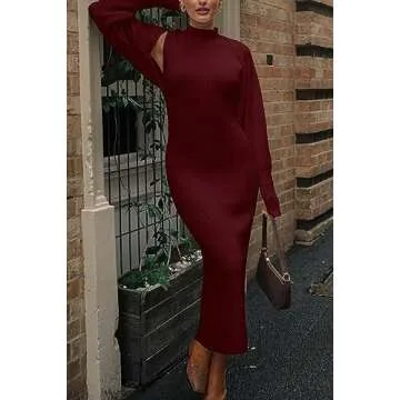 PRETTYGARDEN Womens Fall 2 Piece Outfits Bodycon Maxi Tank Pullover Sweater Dress And Long Sleeve Cropped Cardigan Knit Sets (Wine Red,Small)