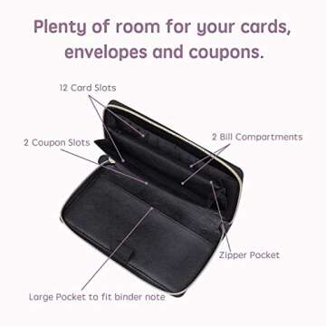 Soligt All-in-One Cash Envelopes Wallet with 12 Budget Envelopes & Budget Sheets - Black