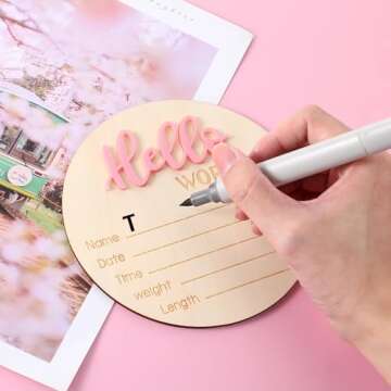 Wooden Hello World Baby Welcome Sign for Newborns 5.9in