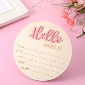 Wooden Hello World Baby Welcome Sign for Newborns 5.9in