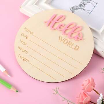 Wooden Hello World Baby Welcome Sign for Newborns 5.9in
