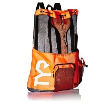 TYR Big Mesh Mummy Backpack For Wet Swimming, Gym, and Workout Gear , Orange