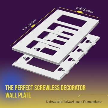 ENERLITES - SI8834-W-STICKER Screwless Decorator Wall Plates Child Safe Outlet Covers, Size 4-Gang 4...
