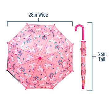 Wildkin Kids Umbrella for Boys & Girls, Features Rainproof Canopy and Curved Handle for Easy Hanging, Wrap Around Hook and Loop Closure Umbrella for Kids (Magical Unicorns)