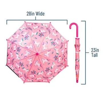 Wildkin Kids Umbrella for Boys & Girls, Features Rainproof Canopy and Curved Handle for Easy Hanging, Wrap Around Hook and Loop Closure Umbrella for Kids (Magical Unicorns)