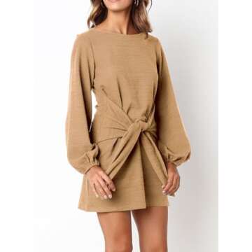 Stylish R.Vivimos Tie Waist Sweater Dress for Women