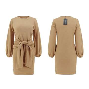 Stylish R.Vivimos Tie Waist Sweater Dress for Women