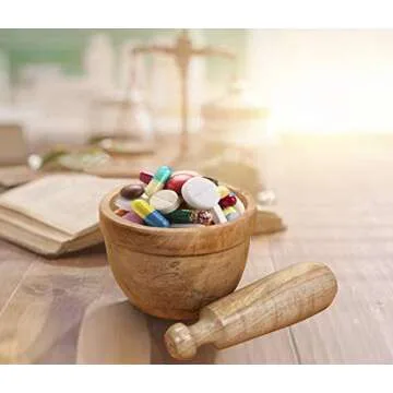 Handmade Wooden Mortar & Pestle Set Rustic Style Herb Spice Grinder Masala Mixer Manual Kharal Mashing Bowl Seasonings Pill Crusher Kitchen Utensils, Garlic Press, Coffee Grinder - 4 Inch - Natural