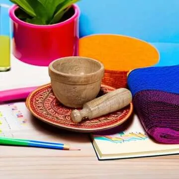 Handmade Wooden Mortar & Pestle Set Rustic Style Herb Spice Grinder Masala Mixer Manual Kharal Mashing Bowl Seasonings Pill Crusher Kitchen Utensils, Garlic Press, Coffee Grinder - 4 Inch - Natural