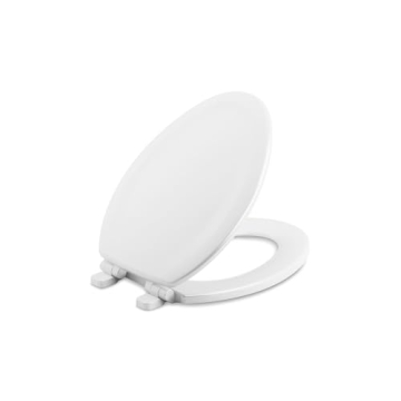 KOHLER 20466-0 Stonewood Elongated Toilet Seat with Quiet-Close Lid, Molded Wood Toilet Seat, White